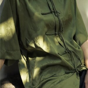 New Chinese style leaf with rotator sleeve hand disc button short clothing