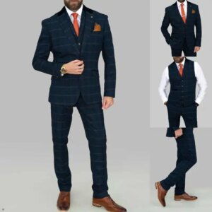 Navy Blue Plaid Mens Suits Men High Quality Slim Suits Single Breasted Outfits Wedding Suits for Men 3 Pieces Customized