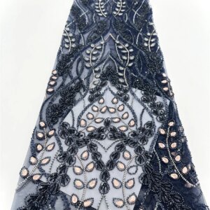 Luxurious Stones Nigerian African Beaded Lace Fabric High Quality Sequins Embroidery African French Lace Fabric For Sewing Dress