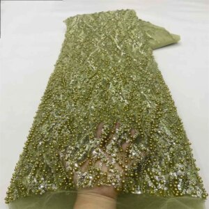 2025 New African French Nigerian Lace Fabric With Beads Sequins Mesh for Embroidery Wedding Party Bride Sewing Dress