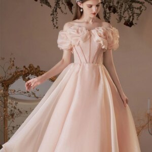 Customized Exquisite Tiered Organza Evening Dress Temperament Draped Ruffles Boat Neck Off The Shoulder Lace Up Back P
