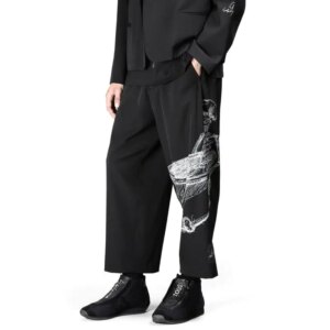 YOJI OOAK GABARDINETROUSERS printed Casual Skeleton chic fleece wide-leg cargo pants