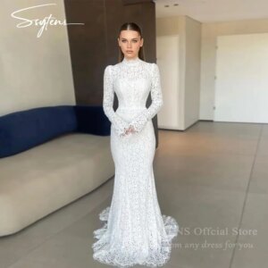 SSYTENS Sexy Full Lace Wedding Dresses Mermaid Long Sleeves Bones Elegant Vestidos De Novia Boda Civil Bridal Dress Customized