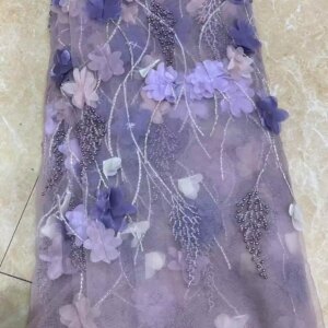 Latest 3D Floral French Lace Fabric with Beaded High Quality Mesh Applique Net Lace Fabrics 5 Yards for Wedding Party Dresses JH