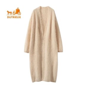 2025 Winter New Sweater for Women , 100% Cashmere Knitted Mid-length Cardigan Elegant Long Wool Coat Temperament Warmth