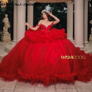 EVLAST Customized 2025 Red Quinceanera Dress Ball Gown Lace Applique Beading Tiered Corset Sweet 16 Vestidos De 15 Anos E3Q647