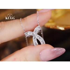 KUGG 100% 18K White Gold Necklace Shiny 0.40carat Real Natural Diamond Pendant Necklace for Women Butterfly Shape Birthday Gift