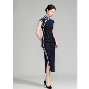 Velvet Lace Long Sleeveless Cheongsam Qi Pao2025 Spring New Fashion Improvement Chinese Style Women’s Pao