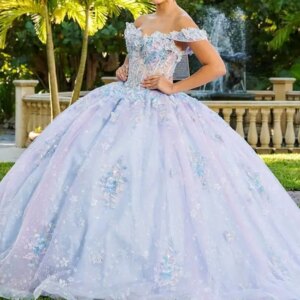 Customized Shiny light purple Off Shoulder V-neck Quinceanera Dress sequin applique Tull Lace vestidos de 15 Quinceanera 