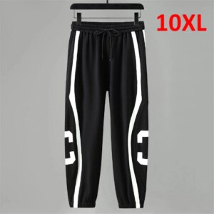 Plus Size 9XL 10XL Pants Men Baggy Sweatpants Fashion Streetwear Striped Print Jogger Trousers Big Bottoms