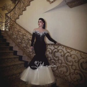 customized Mermaid Long Sleeves Evening Dresses O-Neck Beadings Flowers Floor Length Prom Dresses Party Dresses2025