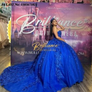 EVLAST Customized Royal Blue Quinceanera Dress Ball Gown 3D Floral Applique Beading Corset Sweet 16 Vestidos De 15 Anos SQ578
