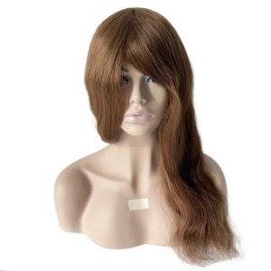 16 inches Virgin Human Hair Replacement Silky Straight Light Brown Color 6# Front  Lace Unit 8×10 Q6 Topper for White Woman