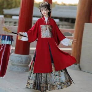 Ancient Chinese Costume Hanfu Ming Half Sleeve Long Horse-Face Skirt