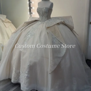 Customized Gorgeous Champagne Princess Strapless Lace Applique Corset Prom Dresses Quinceanera Dress 15 16 Birthday Party Dress
