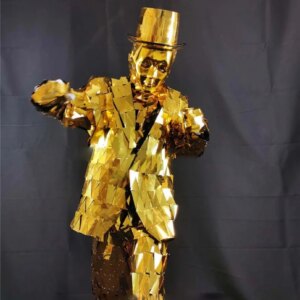 Gold mirror men suit club performance catwalk wears mirror Mechanical dance costumes show jacket dj mirror hat outfit Stage perf