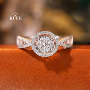 KUGG 100% 18K White Gold Rings Luxury Round Design 0.62carat Real Natural Diamond Engagement Ring for Women High Wedding Jewelry