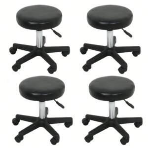 4PCS Adjustable Swivel Hydraulic Leather Salon Stool Rolling Seat