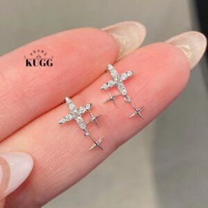 KUGG 100% 18K White Gold Earrings Women Romantic Star Design INS Style Real Natural Diamond Stud Earrings High Wedding Jewelry