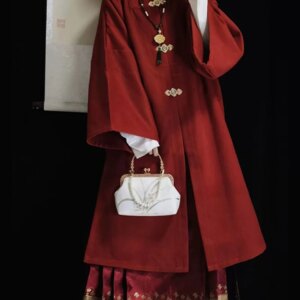 Vintage Hanfu Cardigan Square Neck Horse Face Dress Autumn/Winter Women’s New Year Set