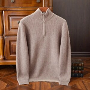 Autumn/Winter New Cashmere Sweater Men’s Half High Neck Knitted Half Zippered Pullovers Solid Wool Top Large Size Jumper Thick