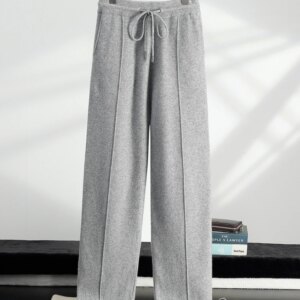 2024 Men’s 100% Cashmere Pants Autumn Winter Thick Smart Casual Pants Elasticated Waist Cashmere Knit Trousers Warm Comfy