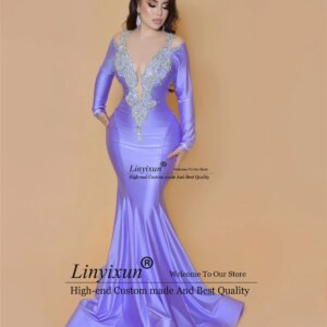 Elegant Mermaid Prom Dress For Black Girls Luxury Beaded Crystals Evening Party Gala Gown Long Sleeves Stain robes de soirée