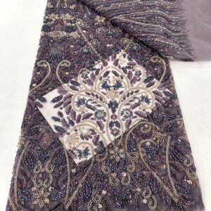 Nigeria French Tulle Lace Fabric Embroidery African Handmade Beaded Lace Fabric High End Net Material Luxury Sequin Dress W447-1