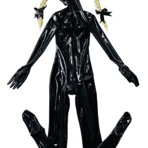Latex gummi mask with pigtails wigs cosplay party full cover latex catsuit