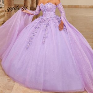 Applique Shiny Quinceanera Dresses Party Elegant Beading Evening Prom Dress for Women Birthday Tulle 2025 Light Purple Ball Gown