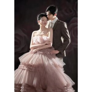 Pink Light Wedding Dress Tube Top Sleeveless Pleated Princess Fluffy Party Dress Formal Dress Women Elegant Evening Dresses