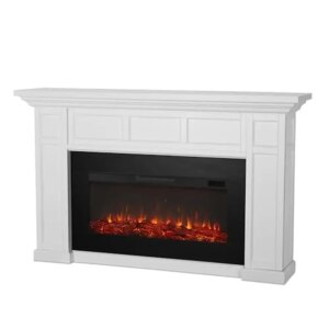 Electric Fireplace Mantel Insert Heater Remote Control 6′ Power Cord 30 lbs. Capacity 15.75″D x 74.75″W x 45.75″H Freestanding