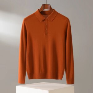 100% pure cashmere men’s sweater casual solid color knitted pullover POLO collar Blouse basic Tops plus loose Jumper