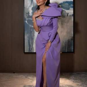 Purple Bow Ball Evening Dress Women’s One Shoulder Party Dress Mermaid Floor Dragging Long Dress  Customized