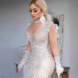 Shinny Full Crystal Mini Mermaid Cocktail Dresses High Neck Long SleevesFormal Evening Prom Gowns Back Zipper vestidos de fiesta