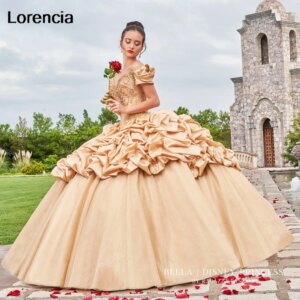 Customized Ruffles Champagne Quinceanera Dress Ball Gown Appplique Beaded Crystal Corset Sweet 16 Vestidos De 15 Años YD09