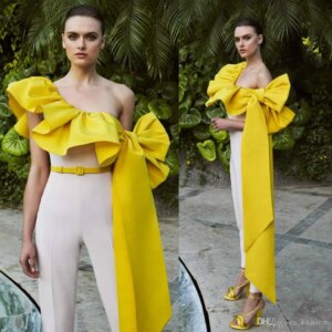 New Evening Dress Women Jumpsuits Sleeveless Backless Formal Evening Gown Satin Bow Ruched Prom Dress Plus Size Customized