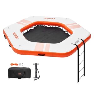 Inflatable Floating Dock 8.5FT for pool Platform 5FT Trampoline Mesh Water Mat Non-Slip Portable Bag Detachable Ladder for pool