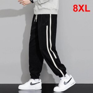 Solid Color Sweatpants Men Spring Autumn Joggers 8XL Plus Size Grey Fashion Casual Elastic Waist Trousers