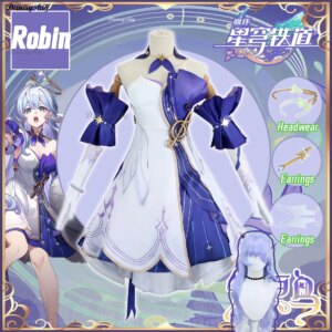 Game Honkai Star Rail Robin Cosplay Robin Cosplay Costume Anime 3D Print Dresses Wig Role Play Uniform Full Set for Women Girls