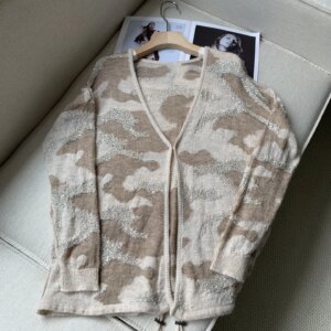 Color Contrast Women’s Knitted Cardigan Autumn Sequin V-Neck Long Sleeve Casual Ladies Sweater