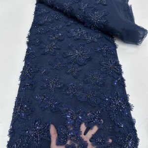 African Lace Fabric 2025 High Quality French 3D Flower Sequins Embroidery Elegant Beads Tulle Lace Fabric For Party Dress RF80TY