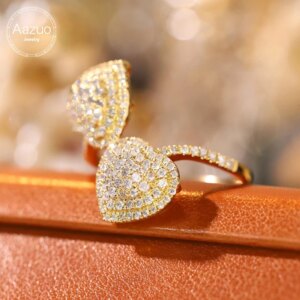 Aazuo Luxury Jewelry 18K Solid Yellow Gold Real Natural Diamonds 0.70ct Heart Shape Ring Gift for Woman Engagement Party Au750