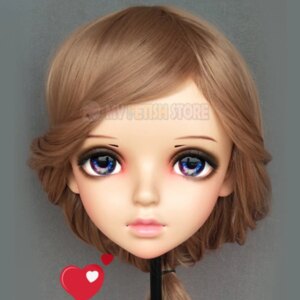 (Miao-5)Female Sweet Girl Resin Half Head Kigurumi BJD Eyes Crossdress Cosplay Japanese Anime Role Lolita Mask With Eyes And Wig