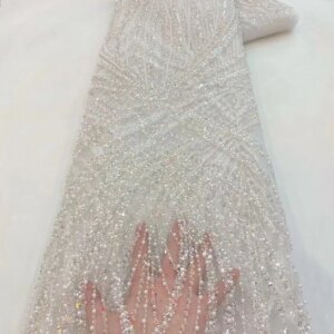 Luxurious African Net Mesh Lace Fabric 2025 Beads Embroidery Sequins French Tulle Lace for Nigerian Wedding Party Dress FJ