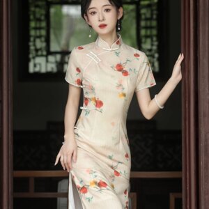 New Chinese Cheongsam Dress Women’s Summer Improved Daily Wearable Retro Republican Style Pomegranate Printing