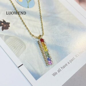 LUOWEND 100% 18K Yellow Gold Pendant Luxury Diamond Jewelry Natural Color Sapphire Necklace Pendant for Women Fine Jewelry