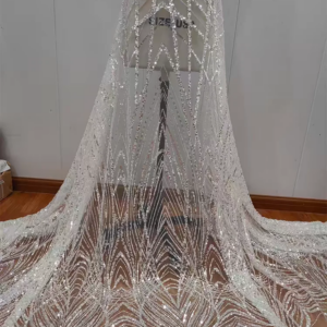 Gorgeous Intricate Line Lace Beaded Sequins Strip Lace Bridal Wedding Dress Luxury Lace Fabric