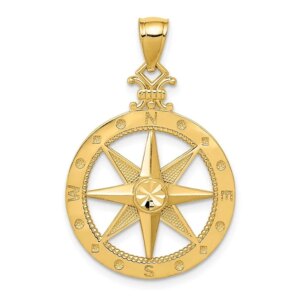 14k Diamondcut Polished Compass Pendant