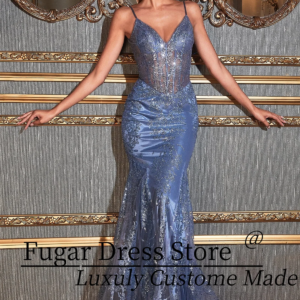 Plus Size Sleeveless Flash Print Mermaid Prom Dresses Metal Glitter embroidery Lace Stickers Sequins Second ReceptionGowns Dress